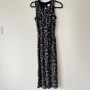 Frank And Oak Floral Sleeveless Maxi Dress black grey blue size XS office dressy
